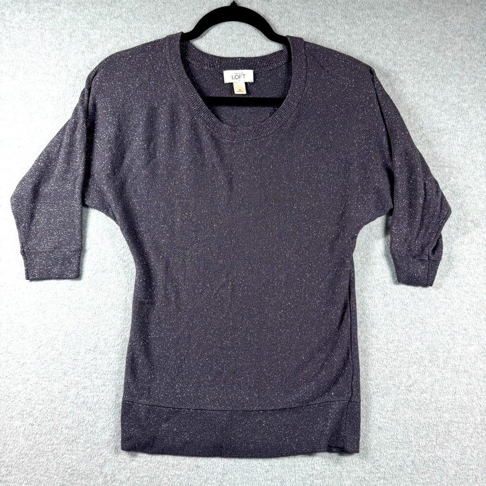 Ann Taylor LOFT Dark Gray Glitter Sweater Womens‎ Size XS 3/4 Sleeve